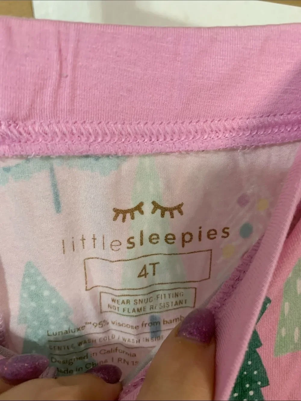 Little Sleepies- Kids Pink Holiday Tree Print Pajama Bottoms- 4T